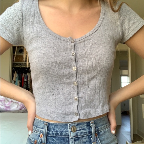 Brandy Melville Tops Brandy Melville Zelly Grey Eyelet Top Poshmark